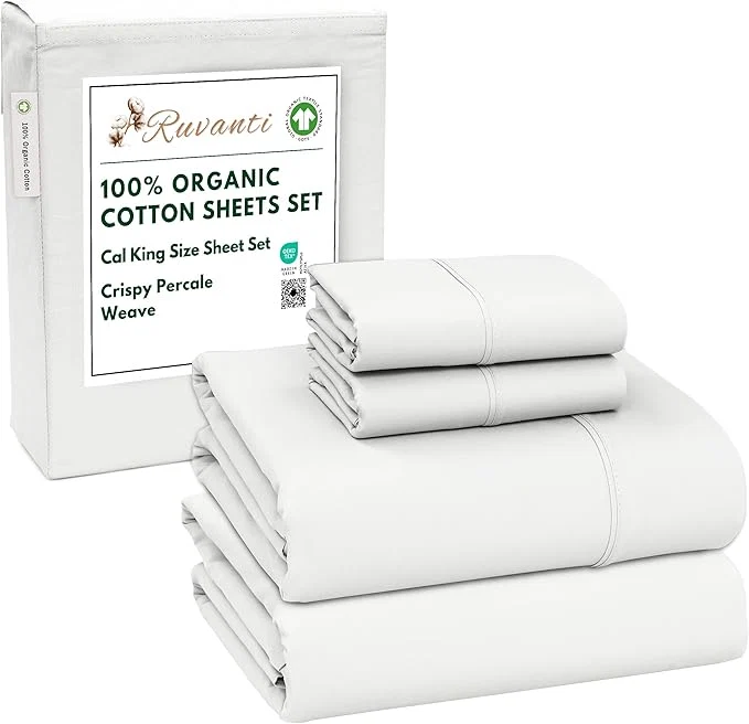 Professional RUVANTI Organic Cotton Sheets California King Percale Weave GOTS 4-Piece Set Deep Pocket 13 quot Crisp amp Breathable Soft Durable Bedding Sábanas Algodón Orgánico – Bit of Blue Green
