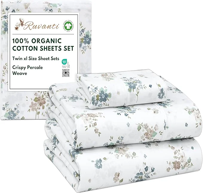 Healthy RUVANTI Organic Cotton Sheets Twin XL Percale Weave GOTS 3-Piece Set Deep Pocket 15 quot Crisp amp Breathable Soft Durable Bedding Sábanas Algodón Orgánico – Halcyon Artisan