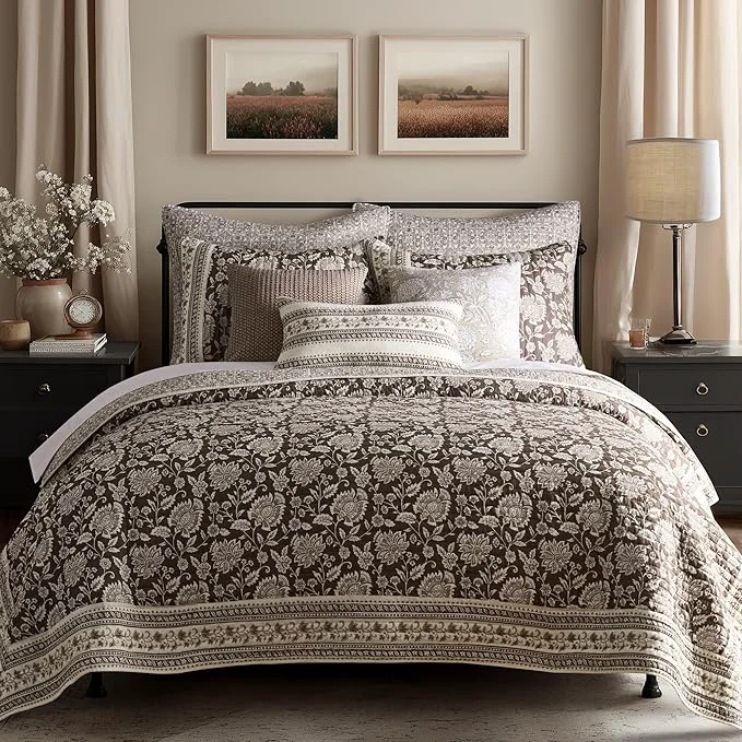 First-Class Levtex Home Adare Cocoa Reversible King Cal King Quilt Set 106x92in and 2 Pillow Shams 36x20in – Floral Bedding – Brown Cream – Cotton King Size Quilt Bedding Set – Lightweight Soft Pre-Washed Professional