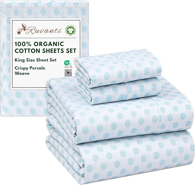Superior RUVANTI Organic Cotton Sheets King Size Percale Weave GOTS 4-Piece Set Deep Pocket 15 quot Crisp amp Breathable Soft Durable Bedding Sábanas Algodón Orgánico – Circle Imprint Refined