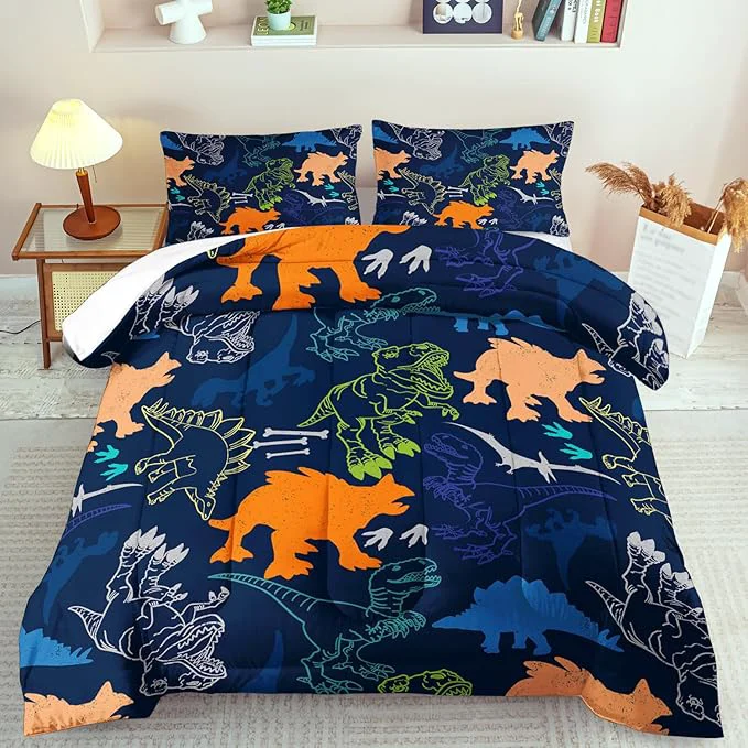 Elegant Blue Dinosaur Comforter Set King Boys Cute Dinosaur Bedding Set King for Kids Kawaii Dragon Comforter Blue Bedroom Decor Cute Animal Bedding Kawaii Animal Quilt Boys Practical