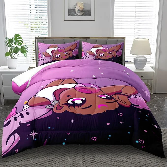 Premium Material Black Girl Comforter Set Queen Cute Bedding Set College Dorm Girl Cartoon Teen Black and Pink Comforter Queen Kawaii Room Decor Cartoon Bedding Quilt Decor Kids Superior