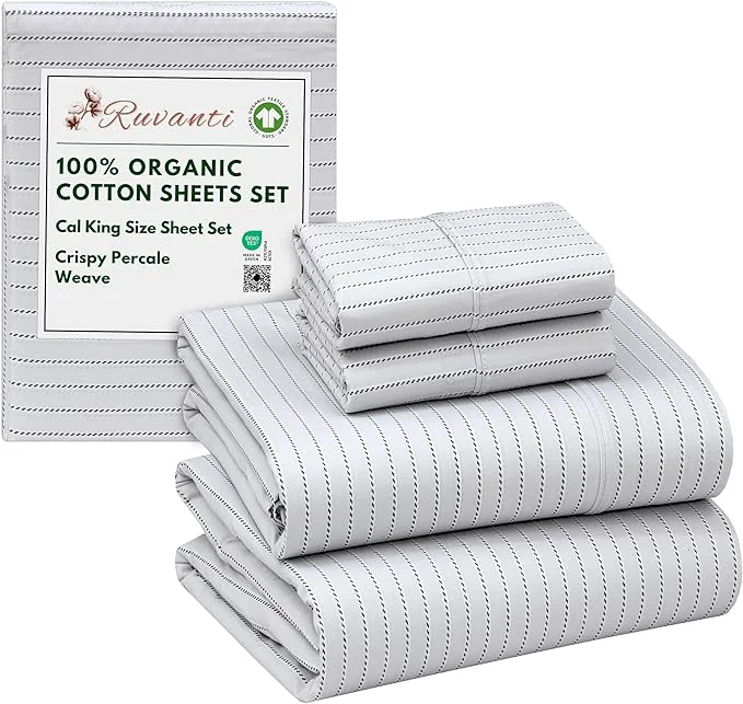 Authentic RUVANTI Organic Cotton Sheets California King Percale Weave GOTS 4-Piece Set Deep Pocket 13 quot Crisp amp Breathable Soft Durable Bedding Sábanas Algodón Orgánico – Construction Line Efficient
