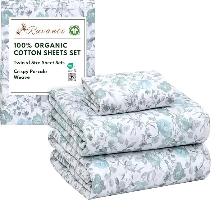 Smart RUVANTI Organic Cotton Sheets Twin XL Percale Weave GOTS 3-Piece Set Deep Pocket 15 quot Crisp amp Breathable Soft Durable Bedding Sábanas Algodón Orgánico – Cold Chrysanthemum Effective