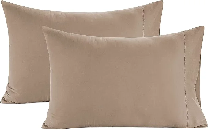 Pure LANE LINEN Pillows Standard Size Set of 2 Soft Egyptian Cotton Sateen 1000 Thread Count Cool amp Smooth Pillowcases Queen – Taupe Easy-to-Use