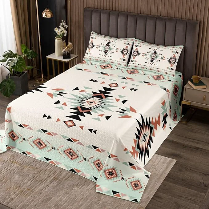 Excellent Manfei Western Cowboy Kids Bedspread Queen Size Geometric Aztec Patchwork Coverlet Set Boys Girls Room Decor Southwest Boho Tribal Ethic Quilted Coverlet Rustic Farmhouse Bedding Quilt 2 Pillowcases User-Friendly