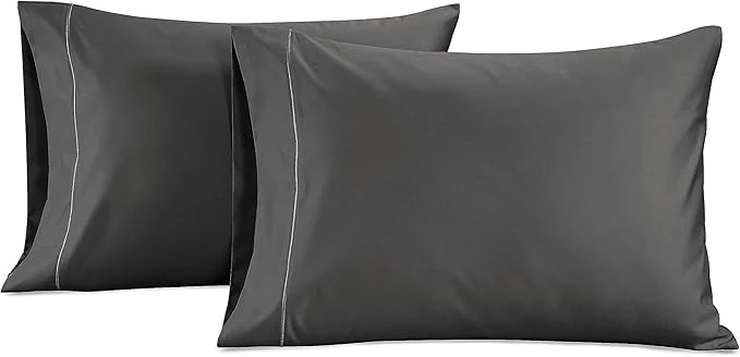 Crafted LANE LINEN Egyptian Cotton Pillow Cases Queen Size Set of 2 20 quot x30 quot – 1000 Thread Count Luxury Sateen Pillowcases Pack of 2- Ultra Soft Black Pillow Case – Charcoal Breathable