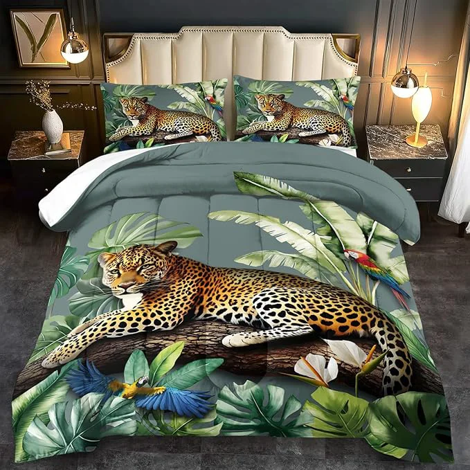 Healthy Animal Leopard Print Comforter Set Full Animal Cheetah Print Comforter Set Boys Girls Floral Leopard Bedding Bedroom Decor Floral Cheetah Bedding Full Jungle Plant Room Decor Professional