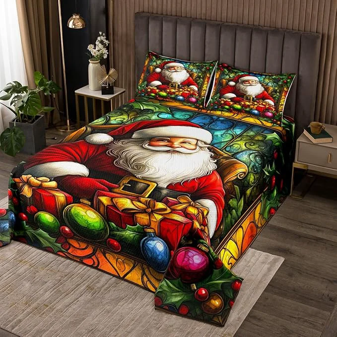 User-Friendly Santa Claus Kids Bedspread Twin Size Merry Christmas Happy New Year Xmas Coverlet Set Boys Girls Room Decor Flowers Leaves Rustic Farmhouse Quilted Coverlet Red Retro Bedding Quilt 1 Pillowcase Relaxed