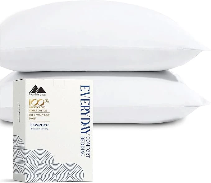 Long-Lasting Mayfair Linen Organic Cotton King Size Pillow Cases Set of 2 – Soft Hotel Quality Covers for King Size Pillows White GOTS Crisp Cooling Percale Weave Cotton Pillowcases Effective