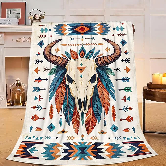 Specialty Western Cattle Skull Blanket Super Soft Warm Fluffy Fleece Flannel Throw Blanket Cozy Fuzzy Plush Stuff Bedding Blankets Gifts for Women Kids Boys Girls Adults 80 quot X60 quot Authentic