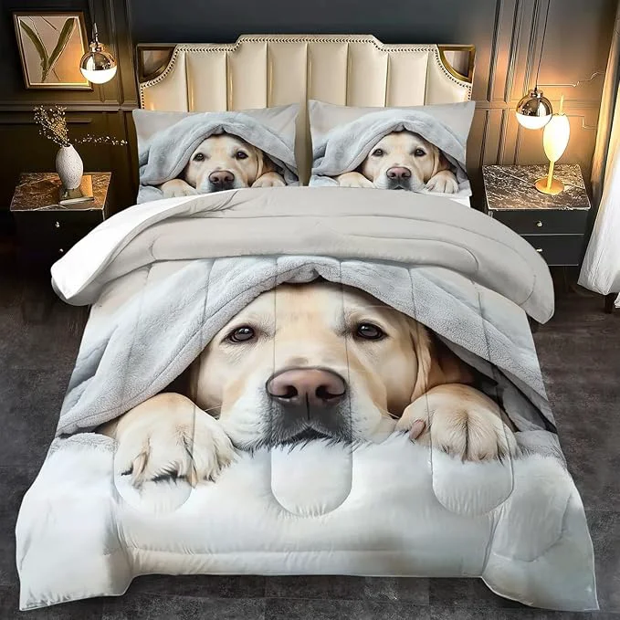 Premium Grey Dog Comforter Set Full Size Boy Kawaii Pet Dog Animal Print Bedding Set for Girl Cute Pet Puppy Print Comforter Quilt for Boys Kawaii Animal Puppy Dog Pals Bedding Bedroom Bed Decor Efficient