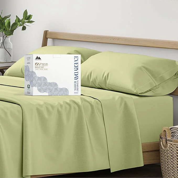 Luxury Mayfair Linen Organic Cotton Sheets King Size – 4 PC Organic Cotton King Percale Weave Sheet Set Soft Cooling Crisp amp Breathable 16 quot Deep Pocket Hotel Quality Bedding Set – Sage Green Functional