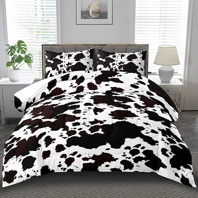 Environmentally Friendly Western Comforter Set King Animal Cow Print Comforter Set King Boys Black and White Farmhouse Bedding Quilt Girls Cowboy Bedding Western Room Decor Cow Print Country Quilt Excellent