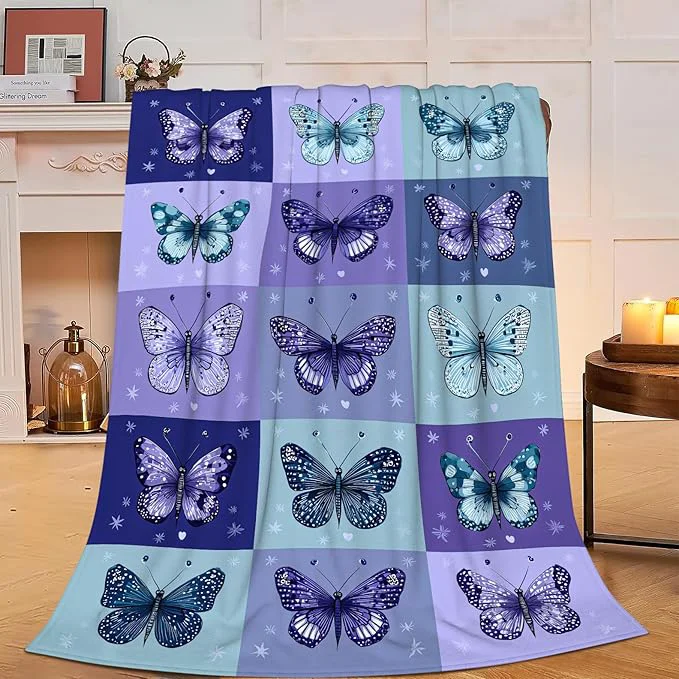 Butterfly Blanket Super Soft Warm Fluffy Fleece Flannel Blue Purple Throw Blanket Cozy Fuzzy Plush Stuff Bedding Blankets Gifts for Women Kids Boys Girls Adults 80 quot X60 quot Verified
