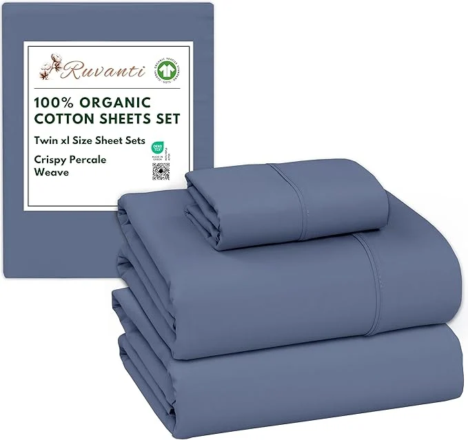 Premium RUVANTI Organic Cotton Sheets Twin XL Percale Weave GOTS 3-Piece Set Deep Pocket 15 quot Crisp amp Breathable Soft Durable Bedding Sábanas Algodón Orgánico – Wild Wind Sustainable