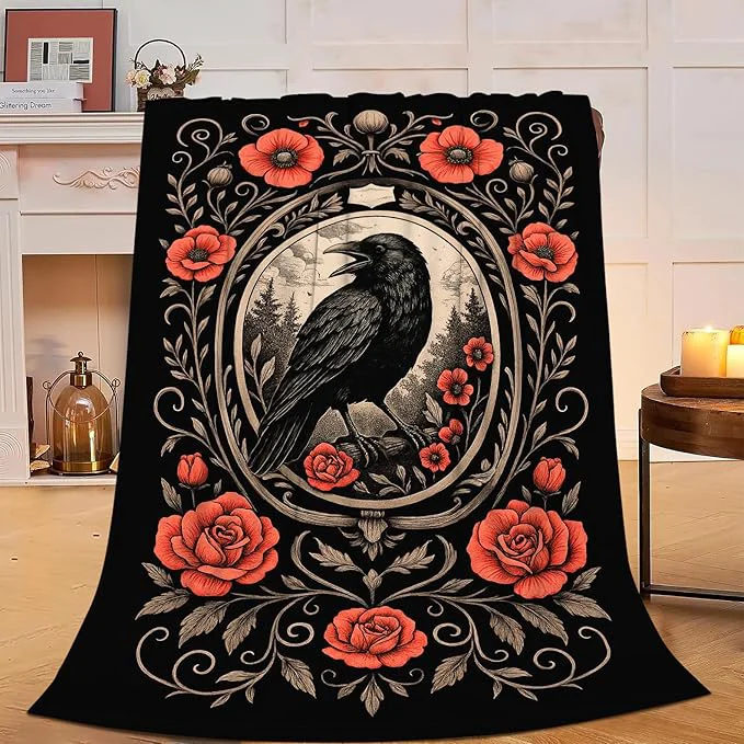 World-Class Gothic Crow Blanket Super Soft Warm Fluffy Fleece Flannel Raven Animal Throw Blanket Cozy Fuzzy Plush Stuff Bedding Blankets Gifts for Women Kids Boys Girls Adults 80 quot X60 quot Premium
