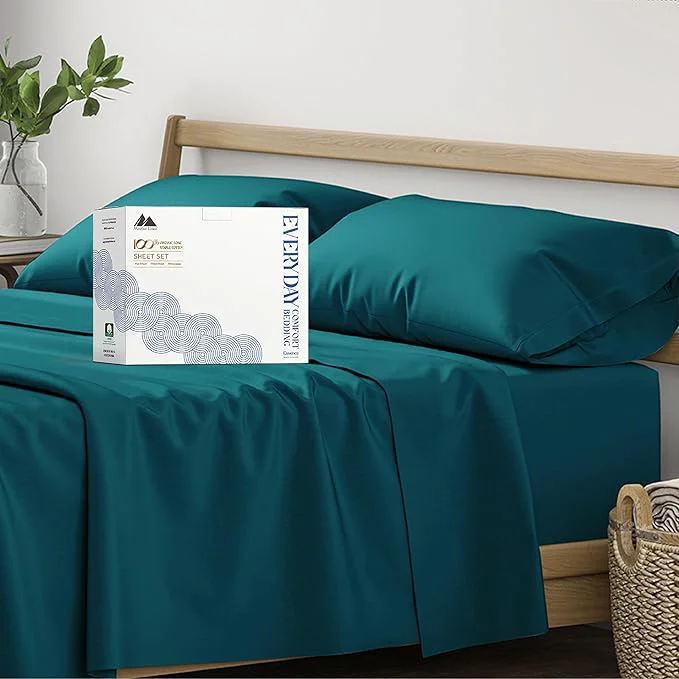 Exclusive Mayfair Linen Organic Cotton Sheets King Size – Organic Cotton Percale Sheets King Size 4 PC Teal Soft Crisp Cooling amp Breathable 16 quot Deep Pocket Hotel Bed Sheet Set – GOTS Original Design