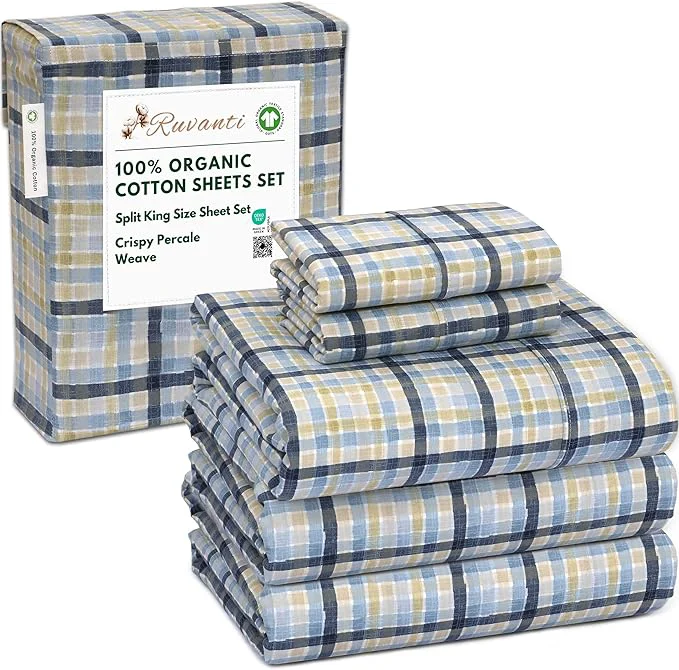 Genuine RUVANTI Organic Cotton Sheets Split King Percale Weave GOTS 5-Piece Set Deep Pocket 15 quot Crisp amp Breathable Soft Durable Bedding Sábanas Algodón Orgánico – Pastel Print Fine