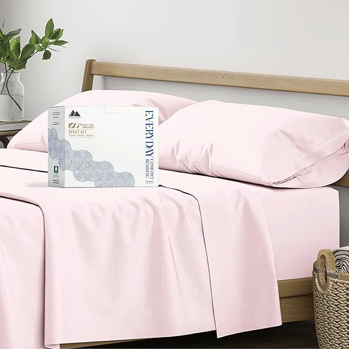 Secure Mayfair Linen Organic Cotton Sheets Twin Size – 3 PC Organic Cotton Twin Size Percale Weave Sheet Set Soft Cooling Crisp amp Breathable 16 quot Deep Pocket Hotel Quality Bedding Set – Blush Refined