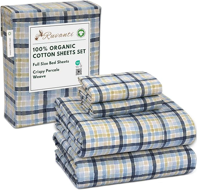 Verified RUVANTI Organic Cotton Sheets Full Size Percale Weave GOTS 4-Piece Set Deep Pocket 15 quot Crisp amp Breathable Soft Durable Bedding Sábanas Algodón Orgánico – Pastel Print Consistent