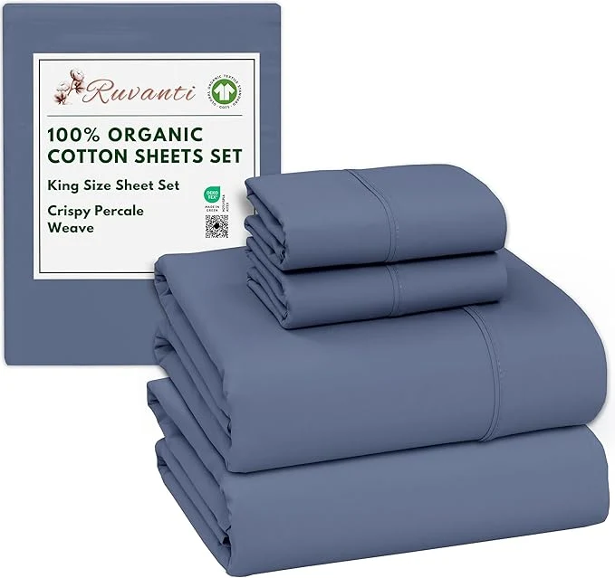 Trendy RUVANTI Organic Cotton Sheets King Size Percale Weave GOTS 4-Piece Set Deep Pocket 15 quot Crisp amp Breathable Soft Durable Bedding Sábanas Algodón Orgánico – Wild Wind Carefully Designed
