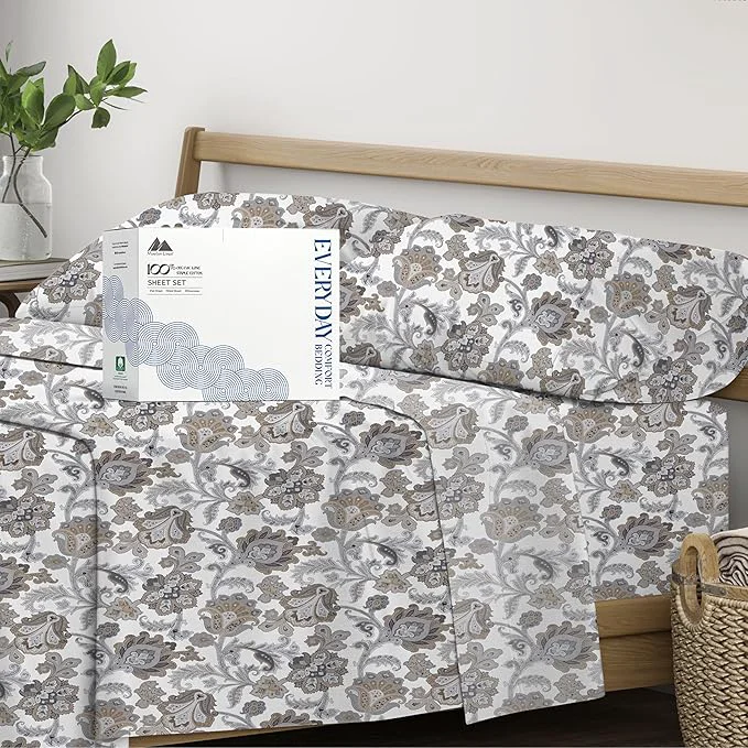 Consistent Mayfair Linen Organic Cotton Printed Sheets King Size – Percale Weave Cotton King Size Sheet Set 4 PC Floral Ivory Soft amp Crisp GOTS Cooling Sheets 16 quot Deep Pocket Elite
