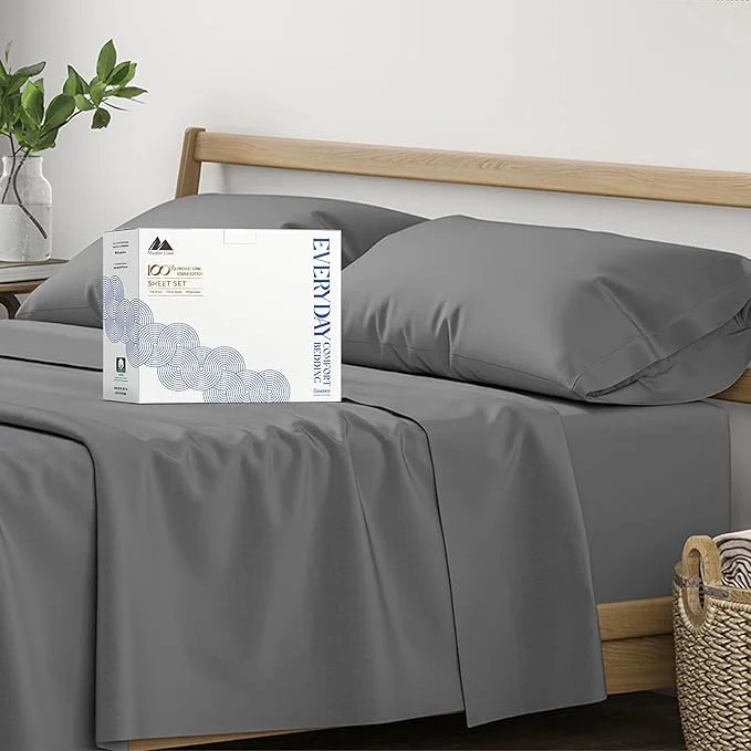 Unique Mayfair Linen Organic Cotton Sheets King Size – 4 PC Organic Cotton King Percale Weave Sheet Set Soft Cooling Crisp amp Breathable 16 quot Deep Pocket Hotel Quality Bedding Set – Dark Grey Stylish