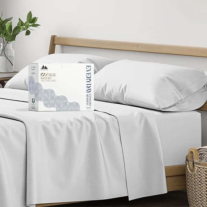 Elegant Mayfair Linen Organic Cotton Sheets Queen Size – 4 PC Organic Cotton Queen Size Percale Weave Sheet Set Soft Cooling Crisp amp Breathable 16 quot Deep Pocket Hotel Quality Bedding Set – Light Grey Secure