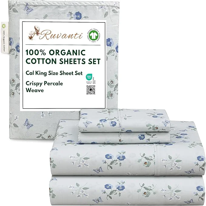Detailed RUVANTI Organic Cotton Sheets California King Percale Weave GOTS 4-Piece Set Deep Pocket 13 quot Crisp amp Breathable Soft Durable Bedding Sábanas Algodón Orgánico – Butter Flight Efficient