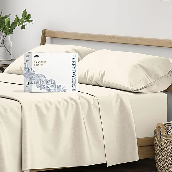 Relaxed Mayfair Linen Organic Cotton Percale Twin Sheets – 3 Piece Set 16 quot Deep Pocket Breathable Soft Cooling Dorm Room Sheets – Ivory Optimized