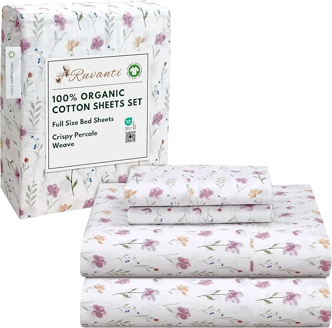 Comfortable RUVANTI Organic Cotton Sheets Full Size Percale Weave GOTS 4-Piece Set Deep Pocket 15 quot Crisp amp Breathable Soft Durable Bedding Sábanas Algodón Orgánico – Obsessed Stems