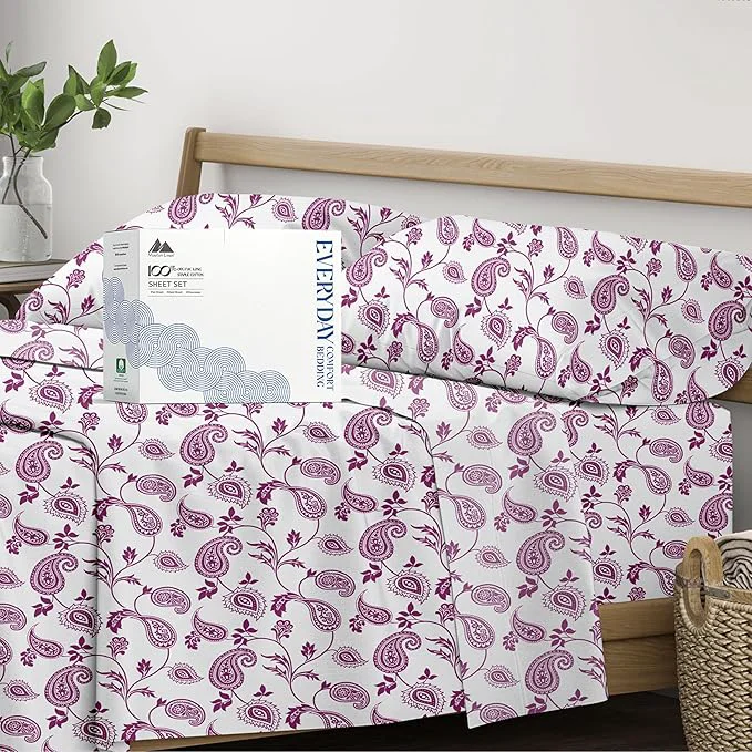 Flexible Mayfair Linen Organic Cotton Printed Sheets Twin XL Size – Percale Weave Cotton Twin XL Size Sheet Set 4 PC Paisley Soft amp Crisp GOTS Cooling Sheets 16 quot Deep Pocket Reusable