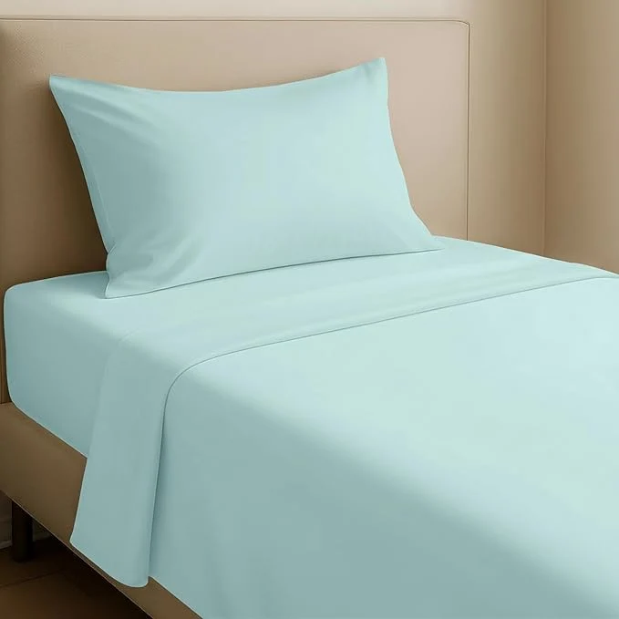 First-Class California Design Den Twin Bed Sheets Set – Natural Cotton Sheets with 12 quot Pockets Soft Sateen Weave Breathable and Durable Bedding Set for Dorm Rooms College Seafoam Refined