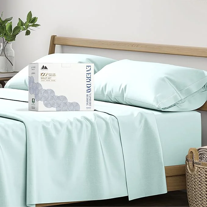 Healthy Mayfair Linen Organic Cotton Sheets Twin XL Size – 3 PC Organic Cotton Percale Sheets Twin XL Set Sea Foam Soft Crisp Cooling Bedsheets 16 quot Deep Pocket Hotel Bedding – GOTS Authentic