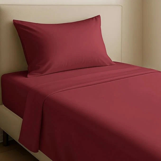 Innovative California Design Den Natural Cotton Bed Sheets Twin XL Size Set – Soft Sateen Twin XL Sheet Set with 12 quot Pockets Breathable and Durable Bedding for Dorm Rooms College Brick Red Safe