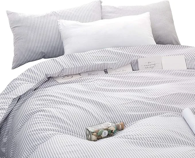 Exclusive Wake In Cloud – Striped Cotton Duvet Cover Set Ticking Stripe Pinstripe Farmhouse Cotton Bedding Set 3 Pieces Gray White King Size Smooth
