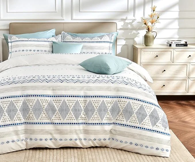 Secure SLEEPBELLA Boho King Size Duvet Cover Set – Cotton Reversible Blue White with Button Closure amp Soft Breathable Fabric Practical