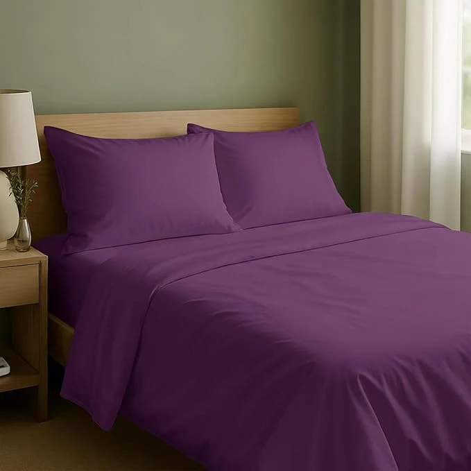 Artisan California Design Den Natural Cotton Sheets Full Size Bed Set – Soft Sateen Weave Fully Elasticized Deep Pocket Sheet Set Breathable and Durable Bedding – Purple Passion Verified