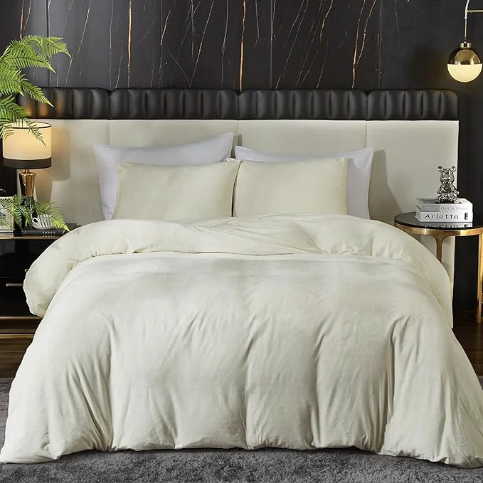 Versatile Ivellow Velvet Duvet Cover King Set Beige Velvet Duvet Cover King Comforter Cover 3Pcs Ultra Soft Duvet Cover Breathable Solid Luxury Flannel Velour Duvet Cover Zipper Closure Corner Tie Efficient