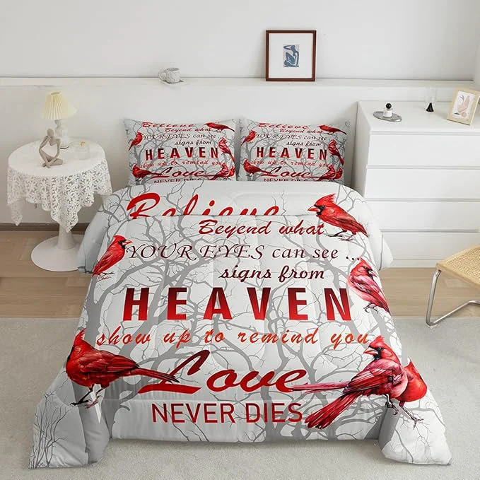 Quality Feelyou Cardinal Bird Comforter Set King Size Farmhouse Red Birds Bedding Set for Girls Boys Women Men Tree Branches Decor Comforter Nature Comforter with 2 Pillow Case Fine Crafted