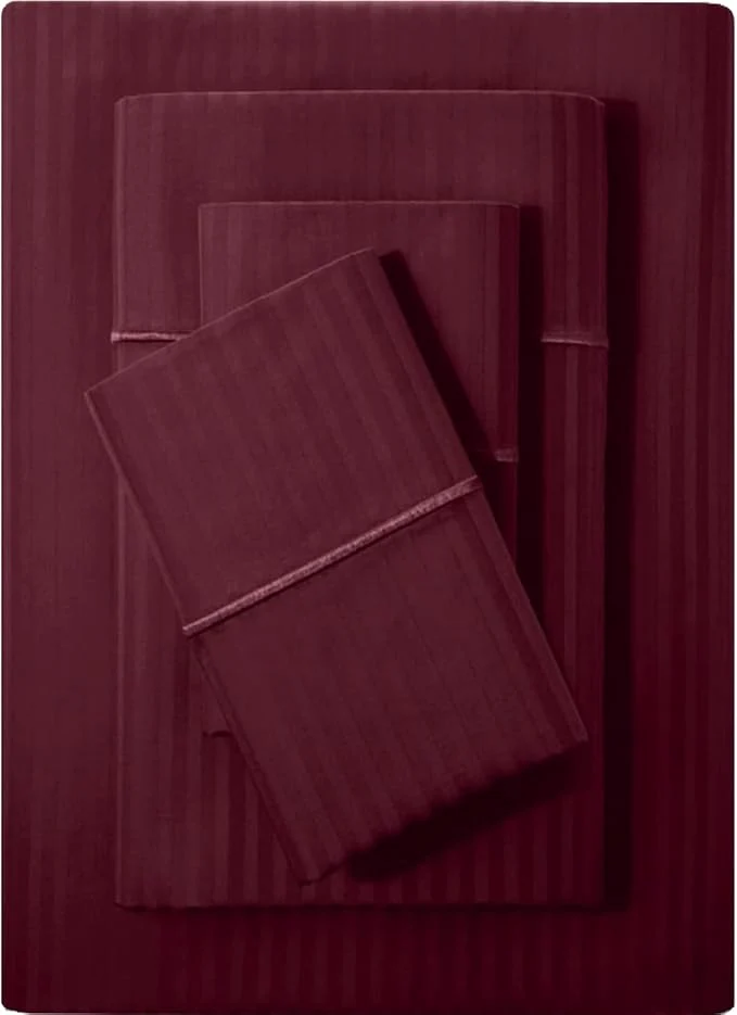 Healthy Feather amp Stitch 500 TC Full Size Damask Bed Sheet Set Cotton Soft Breathable Bedsheets 4 Piece 18 quot Deep Pockets Sateen Weave Striped Bedding Mattress Resort Hotel Luxury- Burgundy Stripe First-Class
