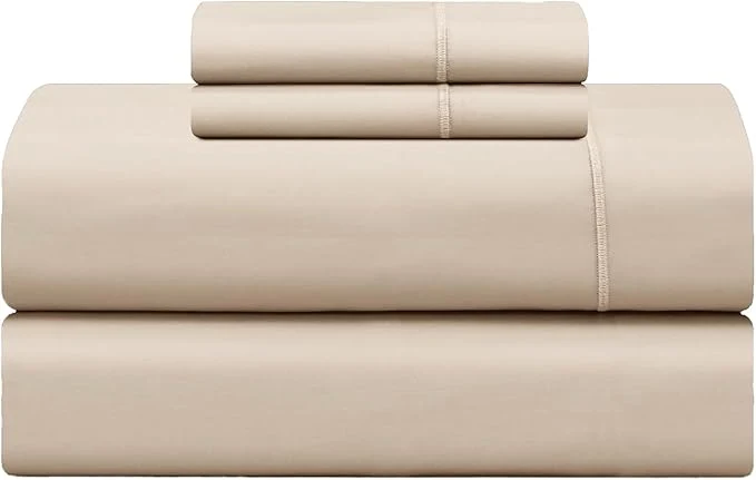 Sustainable Feather amp Stitch 500 TC Split King Size Sheet Set 5 Piece Bed Sheets Set-2 Twin Fitted Sheet 1 King Flat Sheet amp 2 King Pillowcases 18 quot Deep Pockets Sateen Weave Striped Bedsheet – Champagne Beige Casual