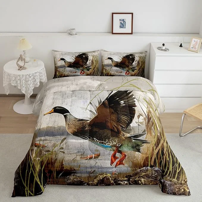 Enhanced Feelyou Mallard Duck Bedding Set Boys Girls Wild Duck Hunting Comforter Set for Kids Women Men Soft Lodge Cabin Farmhouse Comforter Quilt Room Decor Queen Size Duvet Set Boys Innovative