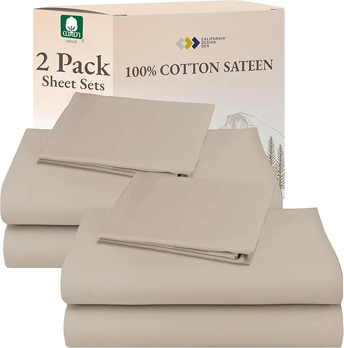 Original California Design Den Cotton 2-Pack Twin Size Bed Sheets Soft amp Durable Twin Bed Sheets Set with 12 quot Pockets Twin Sheet Set with Sateen Sheets – Beige Warm Taupe Reliable