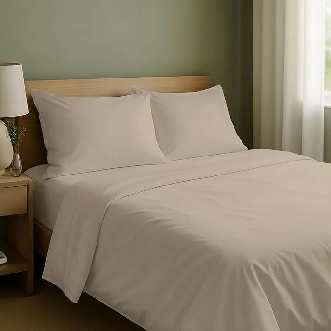 Trusted California Design Den Queen Sheet Set – Natural Cotton Sheets Queen Size Bed Set with Deep Pockets Soft Sateen Weave Breathable and Durable Bedding Beige Warm Taupe Recyclable