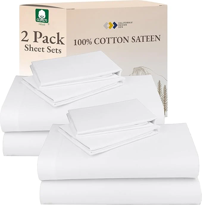 Dependable California Design Den Cotton 2-Pack Sheets for King Size Bed Soft amp Durable King Size Deep Pocket Sheet Sets King Sheet Set with Sateen Sheets White Eco-Friendly