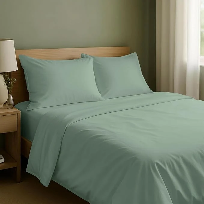 Organic California Design Den Natural Cotton Bed Sheets King Size Set – Soft Sateen Weave Fully Elasticized Deep Pocket King Sheet Set Breathable and Durable Bedding – Frosty Green High-Grade