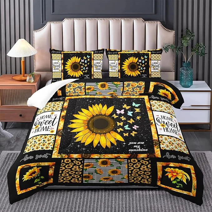 Original Sunflower Bedding – King Quilt Comforter Bedding Sets for Girls amp Boys – Boho Western Style Yellow Sunflower Pattern Elite