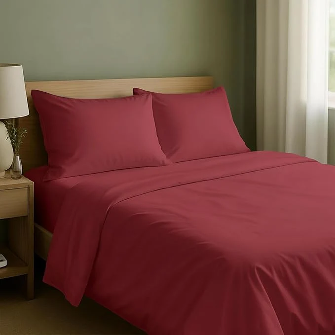 Selected California Design Den King Size Sheets Set – Natural Cotton Sheets King Size with Deep Pockets Soft Sateen Weave Breathable and Durable Bedding Set Brick Red Specialty